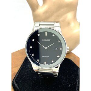 Citizen Men's Watch AU1060-51G Eco Drive Diamond Accent Black Dial Silver Steel